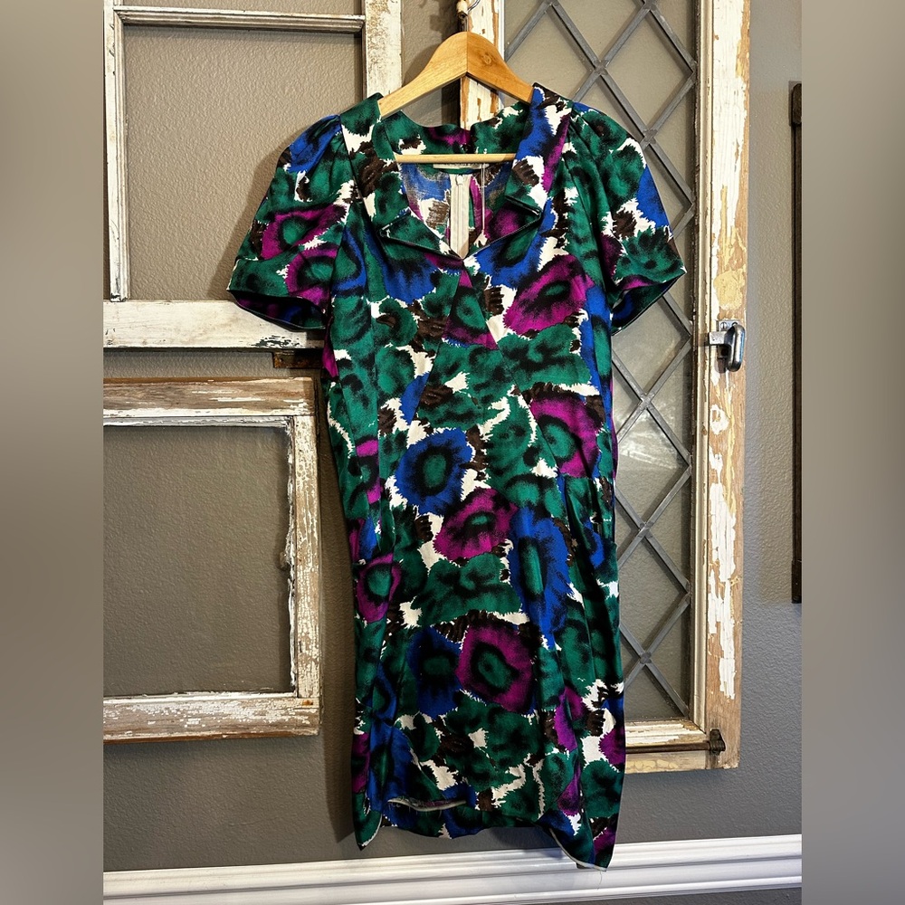 Balenciaga Paris mid-length multicolored silk dress Italian sz 40 US sz 4